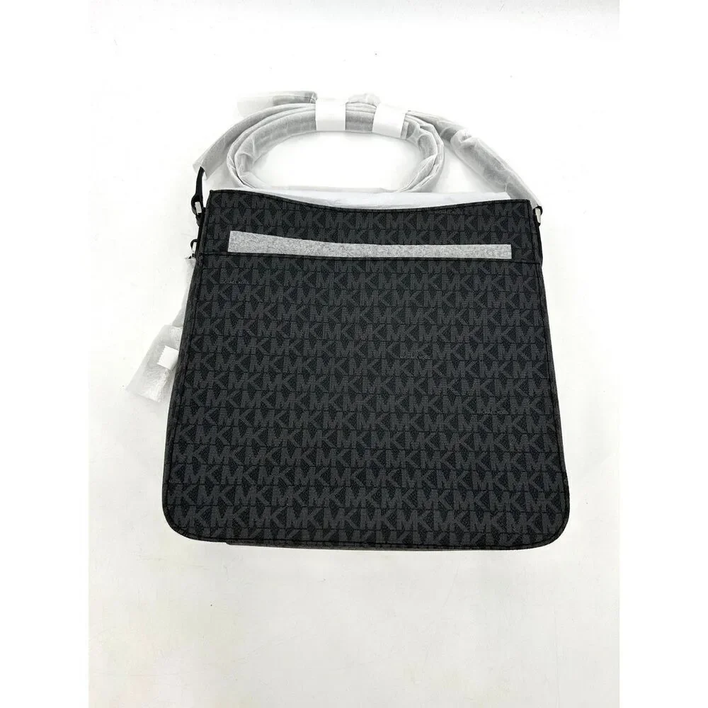 NWT MICHAEL KORS Black Monogram Leather Jet Set Travel Messenger Bag Purse